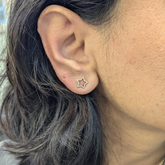 Natural Diamonds Earrings in Solid 14K Gold | Star Earrings - Picture 3 of 7